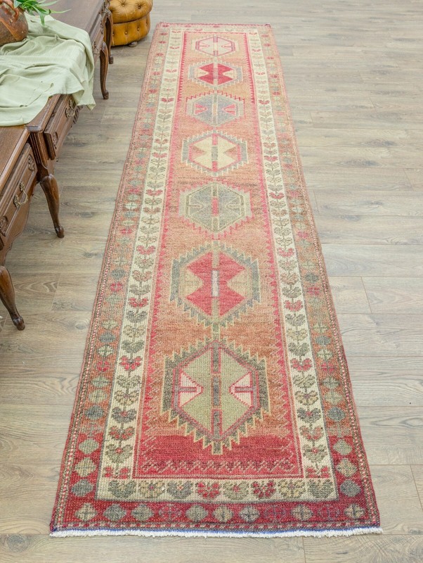 Turkish Oushak Runner – Vintage Wool Handmade Long – 2.11x11.9 ft Hallway Rug gallery