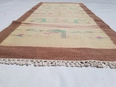 Vintage Handmade Traditional Geometrical Beige Brown Kilim Rug Carpet 4.5×2.2ft