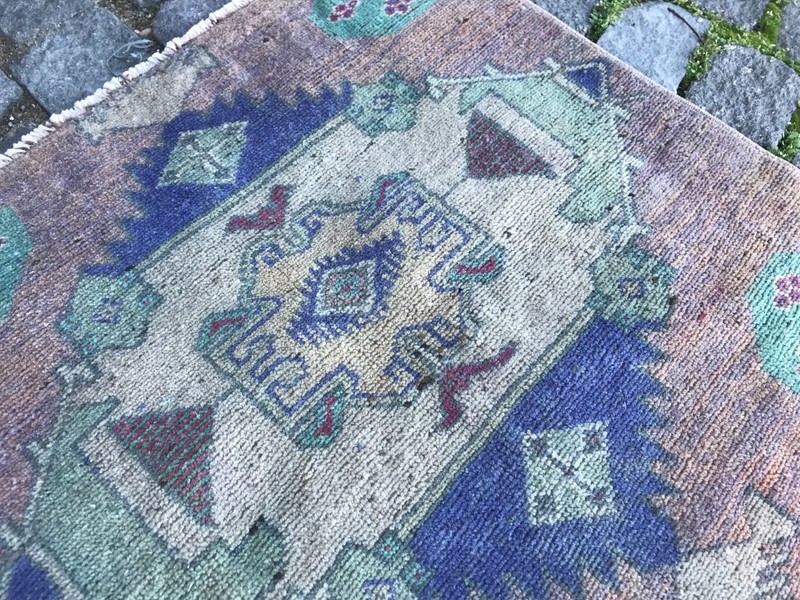 Turkish Vintage Small Rug Handmade Wool Bohemian Bath Mat Rug 2,0 x 2,0 ft gallery