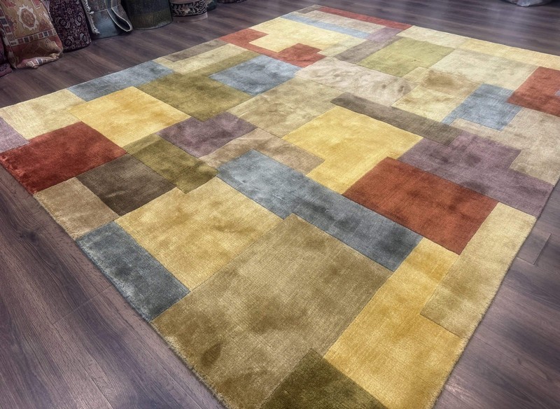 Modern Tibetan Wool Rug 8x10, Multicolor, Thick Pile, Contemporary, Handmade gallery