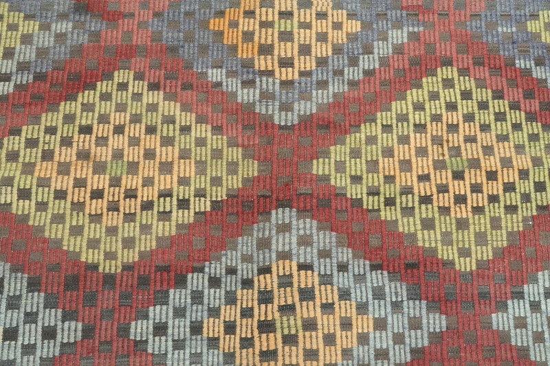 Vintage Turkish Kilim Wool Rug, Handmade Floor Carpet, Large Boho Rug 70"x109" gallery