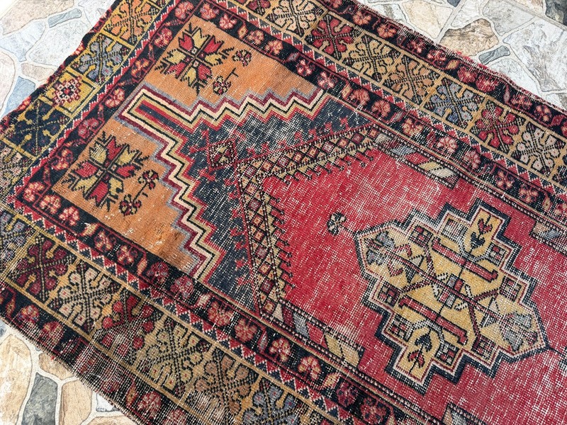Vintage Turkish Distressed Rug 3x6 ft Hand Knotted Wool Antique Tribal Anatolian gallery