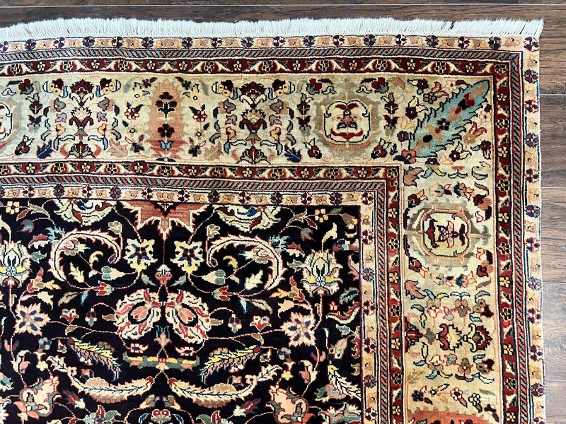 Indian Rug 5x15 Wide Runner Wool Handmade Vintage Oriental Carpet Black Cream gallery