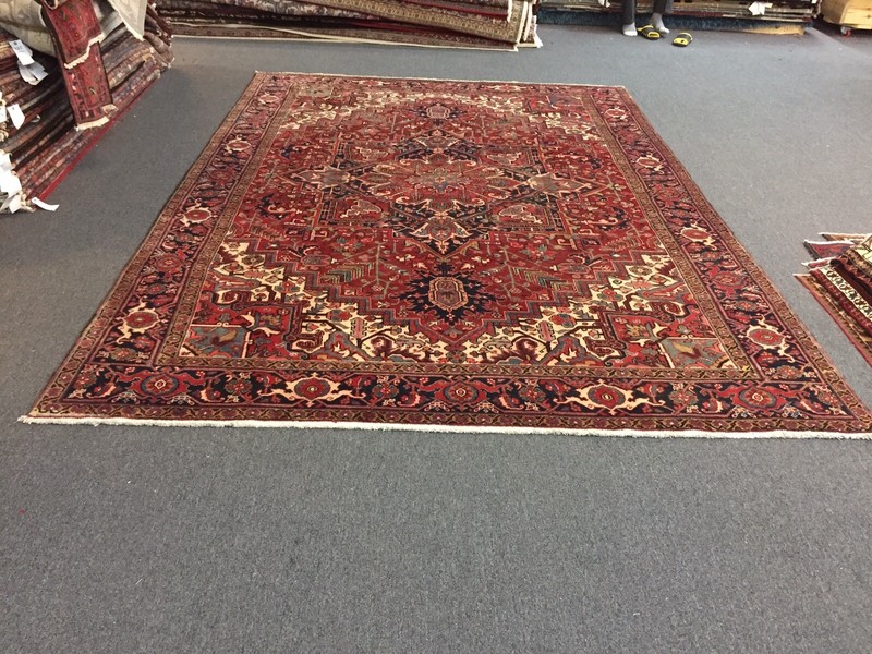 Semi Antique Hand Knotted Vintage Serapi Herizz Area Rug Geometric 8'4x11'9,2486 gallery
