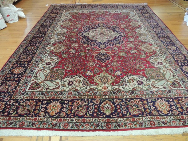 10x13 10x14 semi-Antique Kashaan Oriental Area Rug wool Red Navy Blue Green gallery