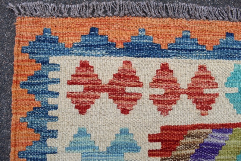 Kilim Vintage Traditional Hand Made Oriental Orange Green Wool Kilim 210x152cm gallery