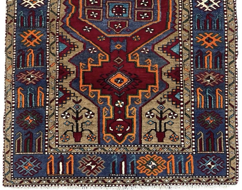Vintage Hand Knotted Tarom Tribal Wool Area Rug 4x7 Red Blue Geometric Oriental gallery