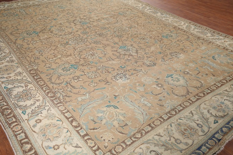 Vintage Muted Traditional Handmade Floral Tebriz Living Room Area Rug 9x12 gallery