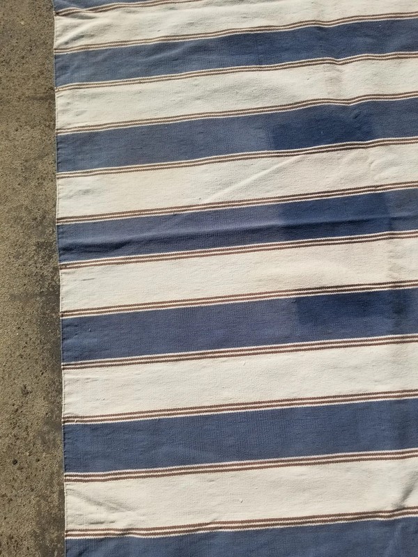 Vintage Traditional Handmade Blue & White Striped Dhurrie Wool Kilim 8x4.4 ft gallery