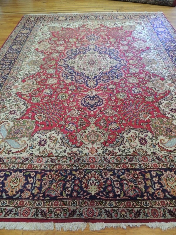 10x13 10x14 semi-Antique Kashaan Oriental Area Rug wool Red Navy Blue Green gallery