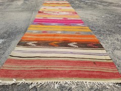 Distressed Fine Vintage Traditional Handmade Turkish Wool Kilim 11.9×2.1 ft
