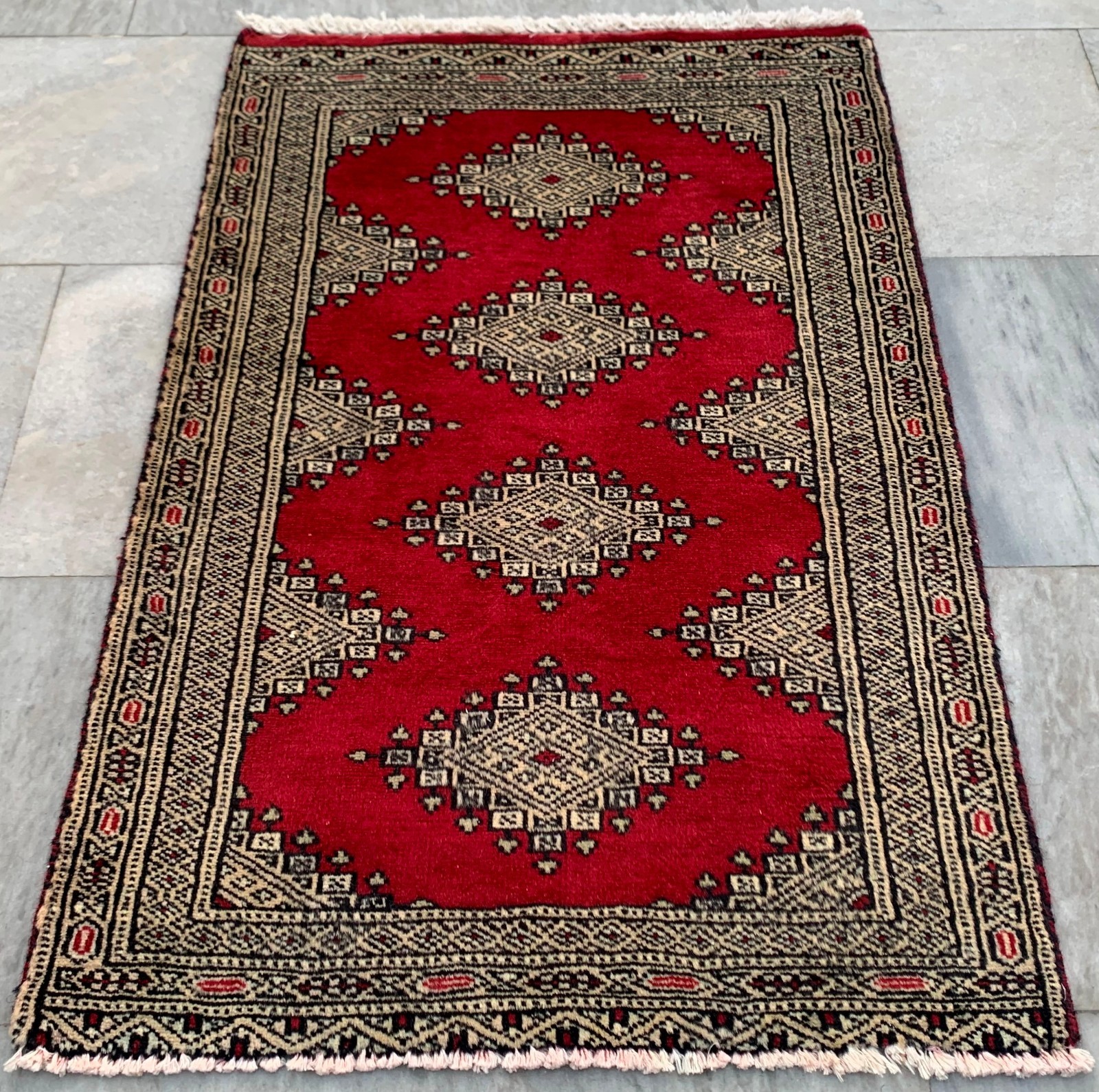 Vintage Afghan Jaldar Bokhara, Wool Area Rug, Traditional Carpet (2x3 ft.) gallery