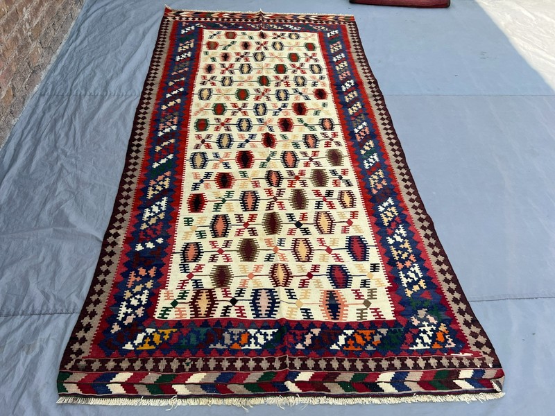10 X 5 FT COLLECTORS’ ITEM Vintage Kazak Natural Vegetable Dye Kilim gallery