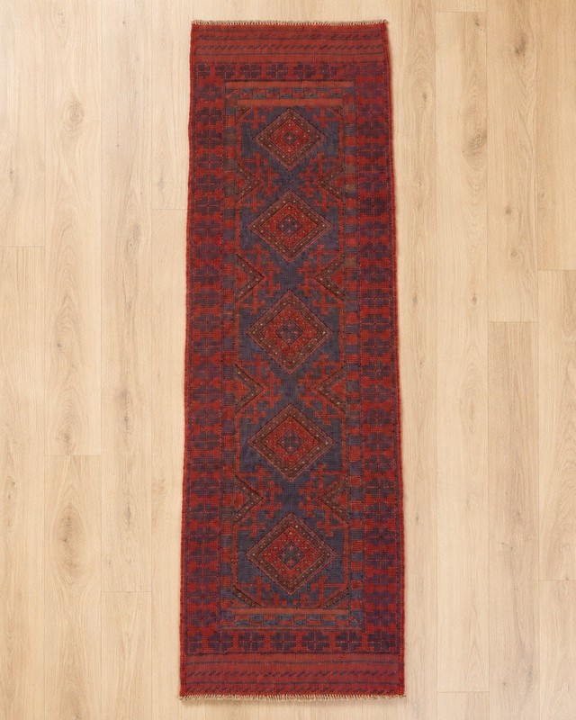 Vintage Afghan Baluchi Wool Runner Rug Handwoven Medallion Tribal Red Blue 2x8ft gallery