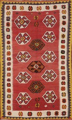 Hand-Woven Kilim Reversible Vegetable Dye Rug 4×7 Vintage Geometric Carpet