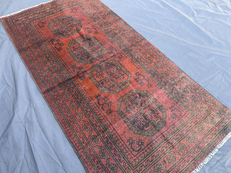 Terracotta Vintage Turkmen Bukhara Rug Faded Tribal Wool Handmade Rare Area Rug gallery