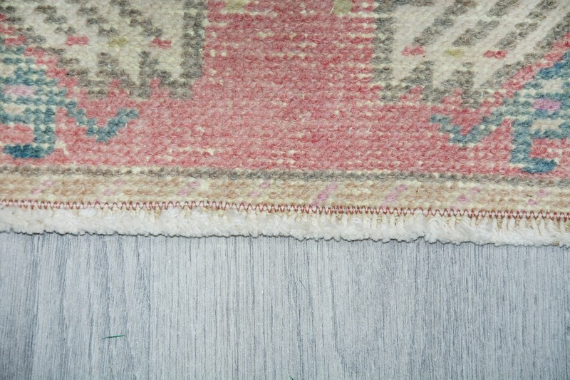 Vintage Turkish Rug 18x38 Inches, Small Modern Oushak Rug, Pink Light Color gallery