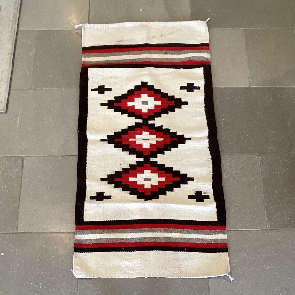 Vintage Navajo Ganado Rug Weaving 58"x29" Eye Dazzler Native American Blanket