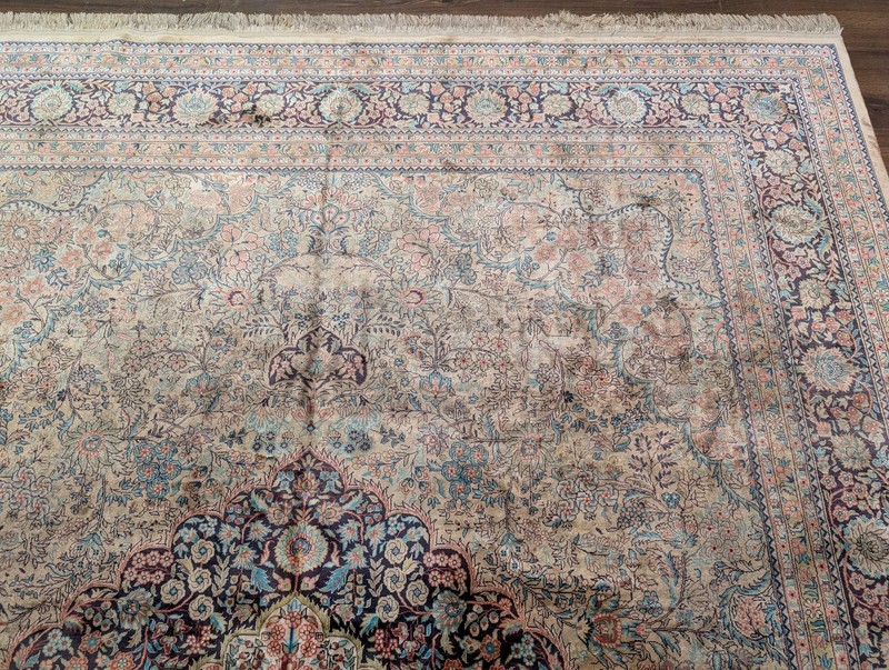 Silk Indian Kashmiri Rug 8x10, Fine 260 KPSI, Floral Medallion, Handmade gallery