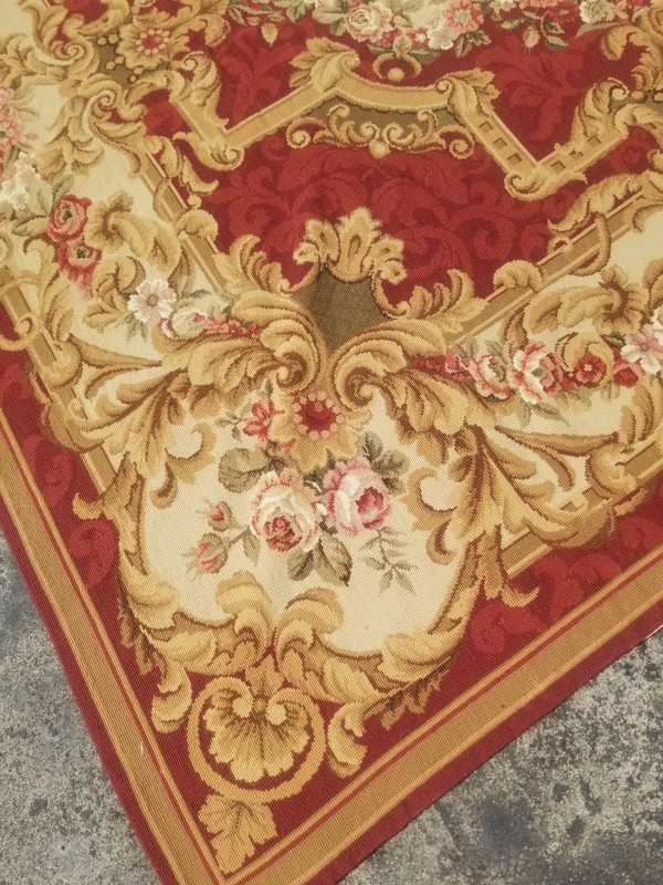Vintage Handmade French Floral Needlepoint Wool Rug 284x220 cm gallery
