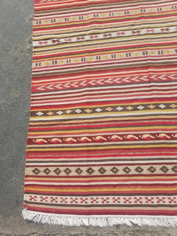 Vintage Traditional Handmade Turkish Striped Wool Multicolor Kilim Rug 6.5x4.5ft gallery