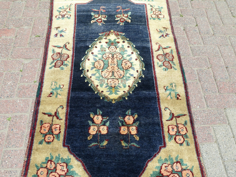 Turkish Blue Carpet, Bedroom Wool Rug, Handmade Sivas Carpet Teppich 35"x74" gallery