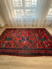 Vintage Dagestan Handmade Wool Rug, Mid-20th Century, Natural Dyes, (102×55in)