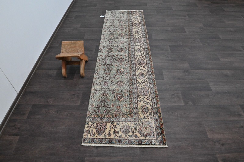Vintage Turkish Runner Rug 2x8ft Wool Anatolian Handmade Hallway Oushak GRAY gallery
