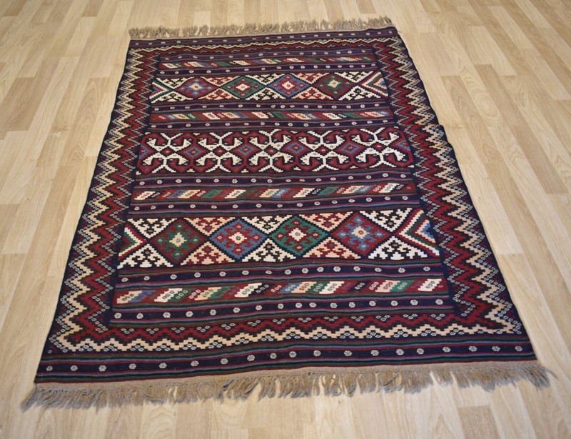 Gorgeous 1970’s Azeri Caucasian Kazak Handwoven Kilim Free Shipping 5 FT X 7 FT gallery