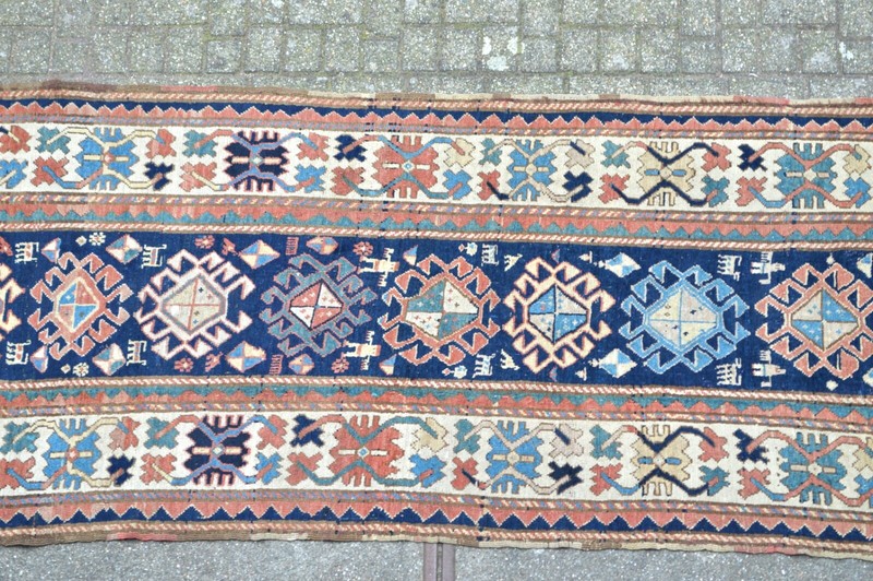 FABULOUS ANTIQUE NIGHT BLUE KAZAK CAUCASIAN LONGRUG 1890's ***WWS*** SHIRVAN gallery