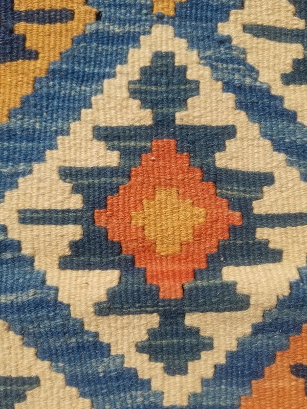 Distressed Vintage Traditional Handmade Anatolian Wool Blue Kilim 8.2x4.11ft gallery