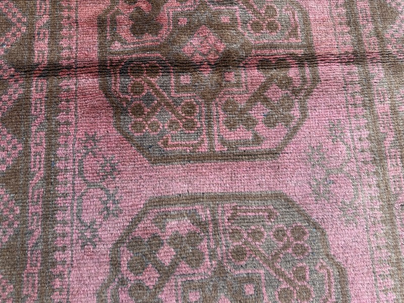 Vintage Turkmen Rug Terracotta Faded Geometric Wool Oriental Kitchen Area Rug gallery