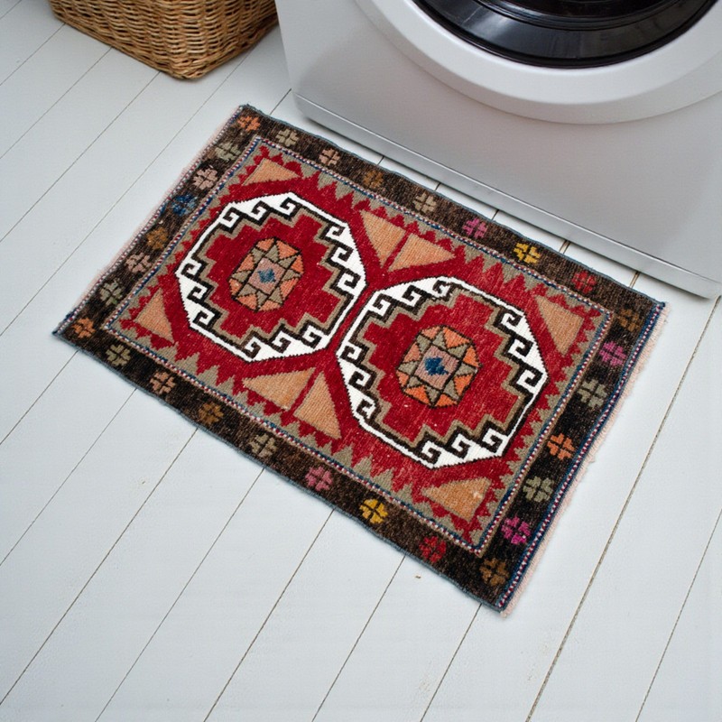 Small Vintage Turkish Rug Boho Hand Knotted Wool Mat Entry Kitchen Decor 2x3 ft gallery
