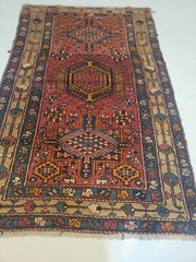 Antique Oriental Hand-Knotted Wool Area Rug Red/Blue/Gold/Beige 3’3″ x 5’5″
