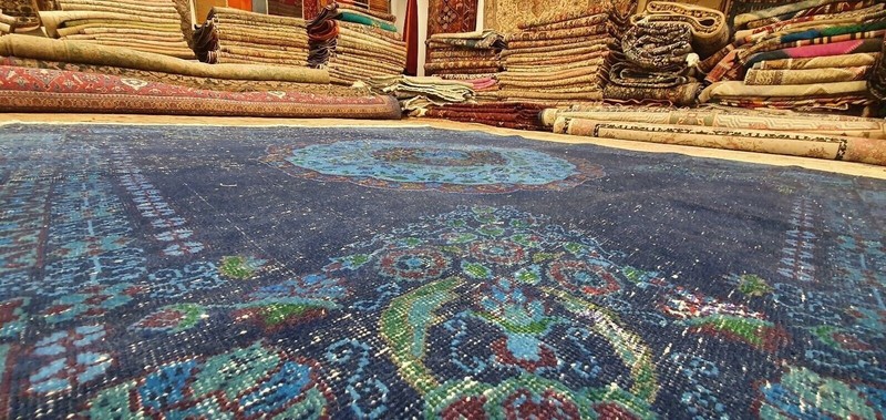 Stunning Antique Cr1900-1939s Indigo Blue Wool Pile Oushak Area Rug 6'10"x7'10" gallery