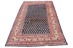 Seamless Pattern with Border Afghan 4′ 4″ x 6′ 8″ Blue Hand Knotted Area Rug