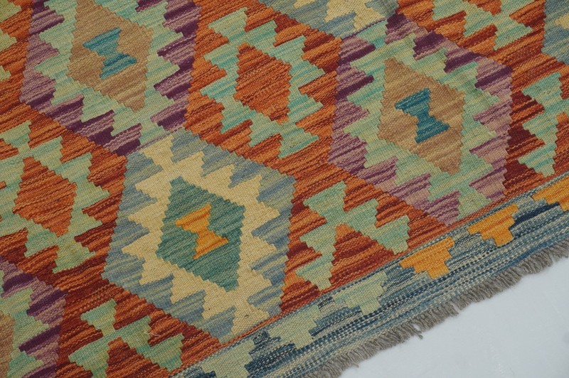 7x10 ft Orange Afghan Hand Woven Wool Reversible Kilim Rug 6'9"x9'6" gallery