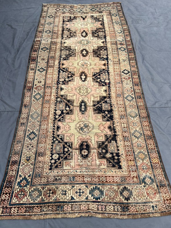 Cream Black Distressed Low Pile Rug 4x9 ft Hand Knotted Turkish Vintage Carpet gallery