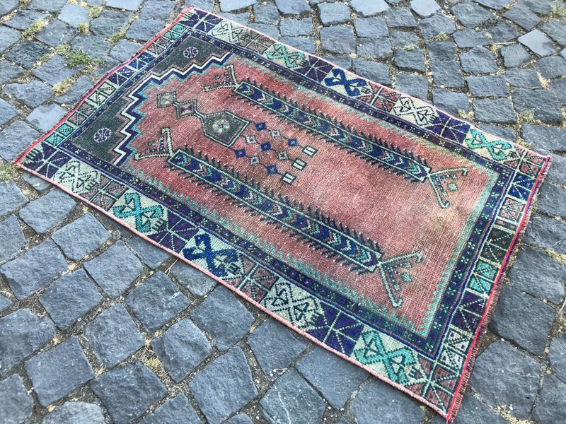 Turkish Vintage Rug, Home Decor Rug, Boho Decor Rug, Oushak Rug, 2,2 x 3,6 ft gallery