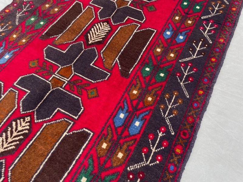 2'10x4'11 ft Vintage Afghan Baluchi Hand Knotted Wool Red Navy Brown Tribal Rug gallery