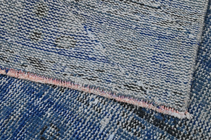 Vintage Turkish Runner Rug 2x7ft BLUE Handmade Anatolian Oushak Hallway Wool gallery