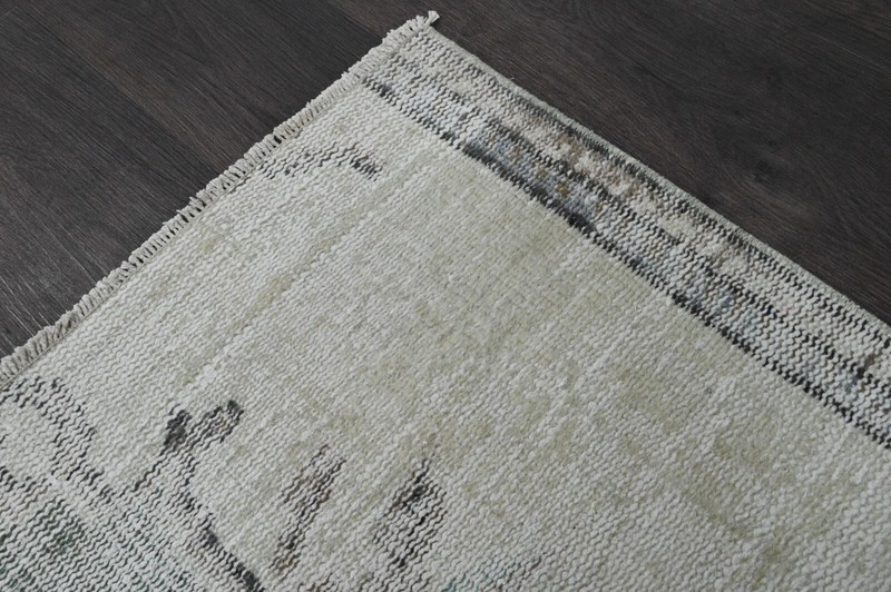 Vintage Turkish Runner Rug 2x7ft BEIGE Handmade Anatolian Oushak Hallway Wool gallery