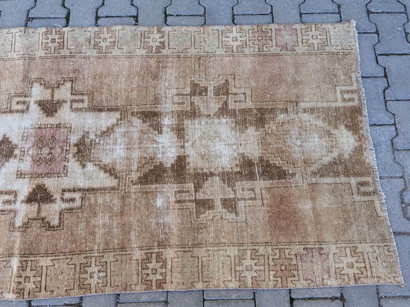 Vintage Turkish Oushak Runner 3x11 Hand Knotted Wool Brown Tan Tribal gallery