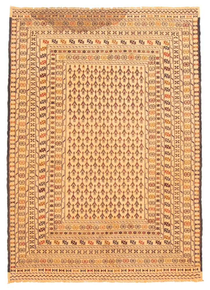 Vintage Hand Woven Area Rug 4'4" x 5'11" Traditional Wool Oriental Carpet