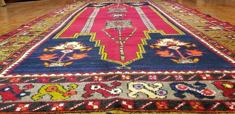 Rare Antique Cr1900-1939s Wool Pile Natural Dye Area Rug Folk-Art 4'5" x 8'9" gallery