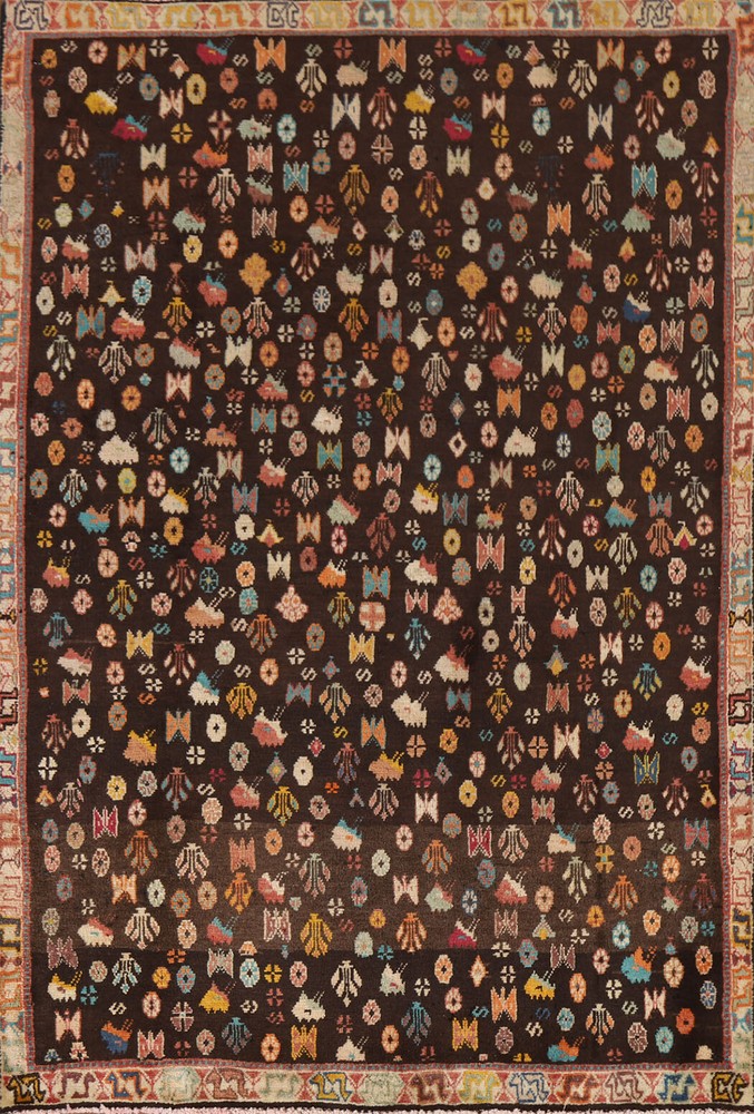 Vintage Vegetable Dye Dark Brown Sirjan Handmade Tribal Traditional Wool Rug 3x5