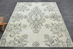Oushak Turkish Vintage Rug 6×7 Kilim Rug Anatolian Handmade Boho Decor BEIGE