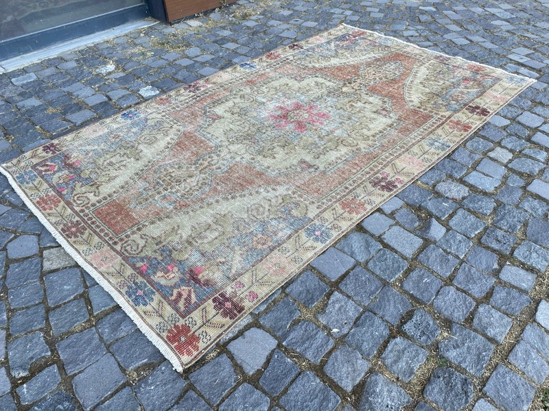 Vintage Turkish Rug, Hand-Knotted Wool, Terracotta Beige Muted Area Rug gallery