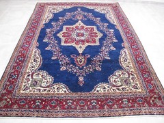 Vintage Turkish Rug 7×10 Distressed Muted Navy Blue Floral Antique Oushak Style