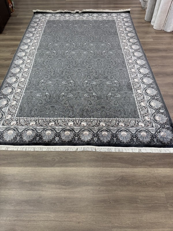 Turkish Silk Rug 7x10 ft Gray Black Oriental Area Rug Floral Paisley Design gallery